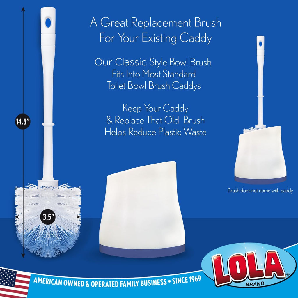 LOLA Eurostyle Toilet Bowl Brush, Durable Fiber Stiff Bristles, Non-Scratch - 2 Packs of 2 (4 Units)