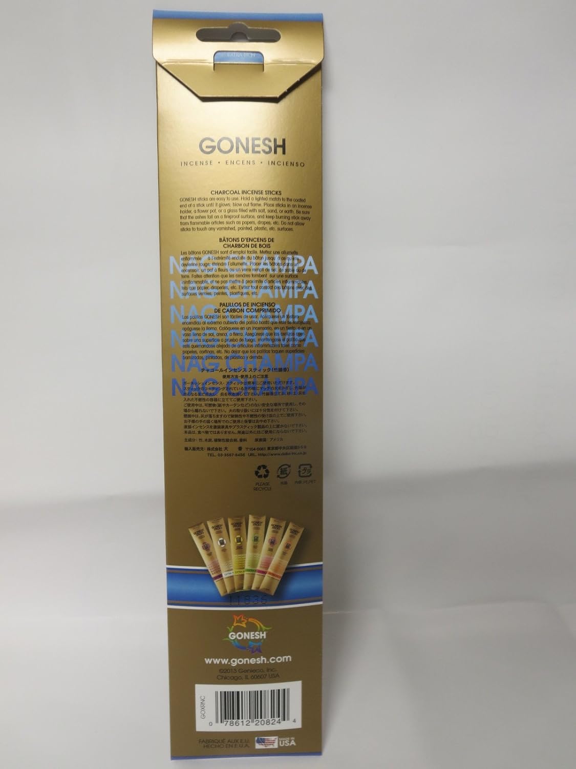 Gonesh Incense Sticks Extra Rich Collection - 12 Nag Champa Pack (240 Sticks)
