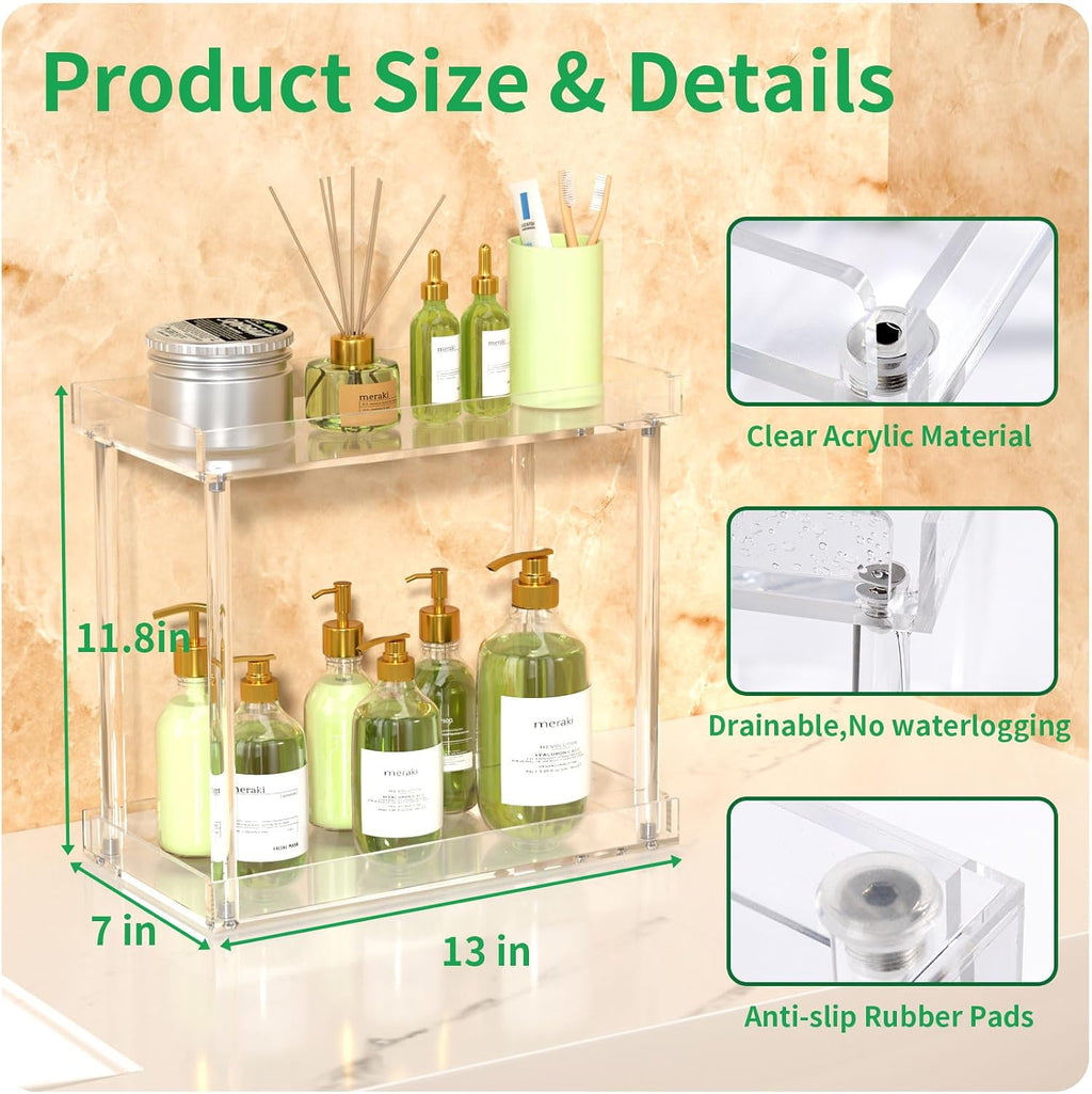NPPLUS 2-Tier Clear Acrylic Bathroom Organizer Rectangle Counter Shelf