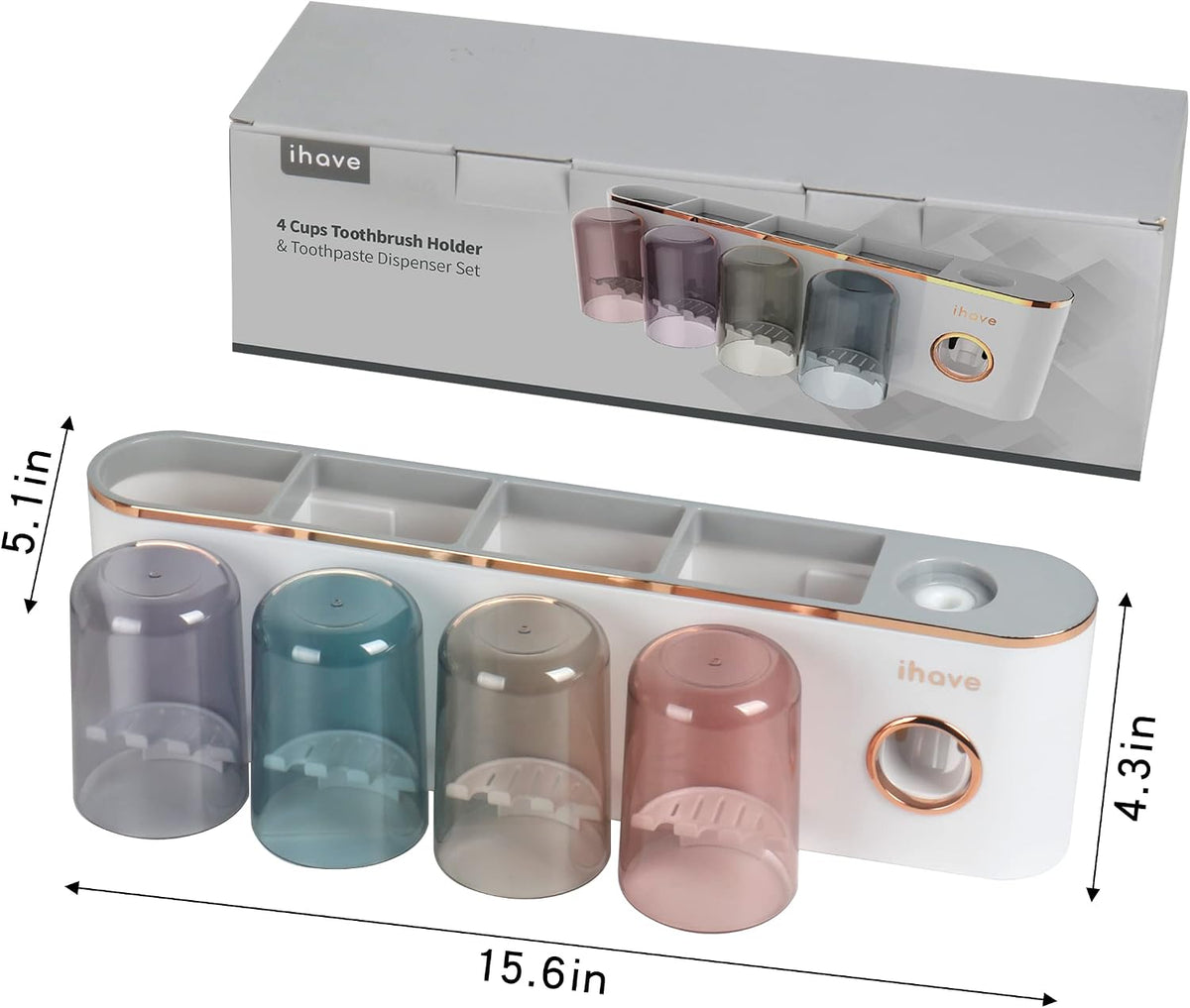 iHave Toothbrush Holders for Bathrooms Wall Mounted with Dispenser & 4 Cups