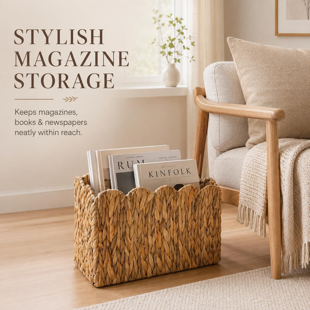 Water Hyacinth Magazine Holder, Tall Narrow Wicker Basket