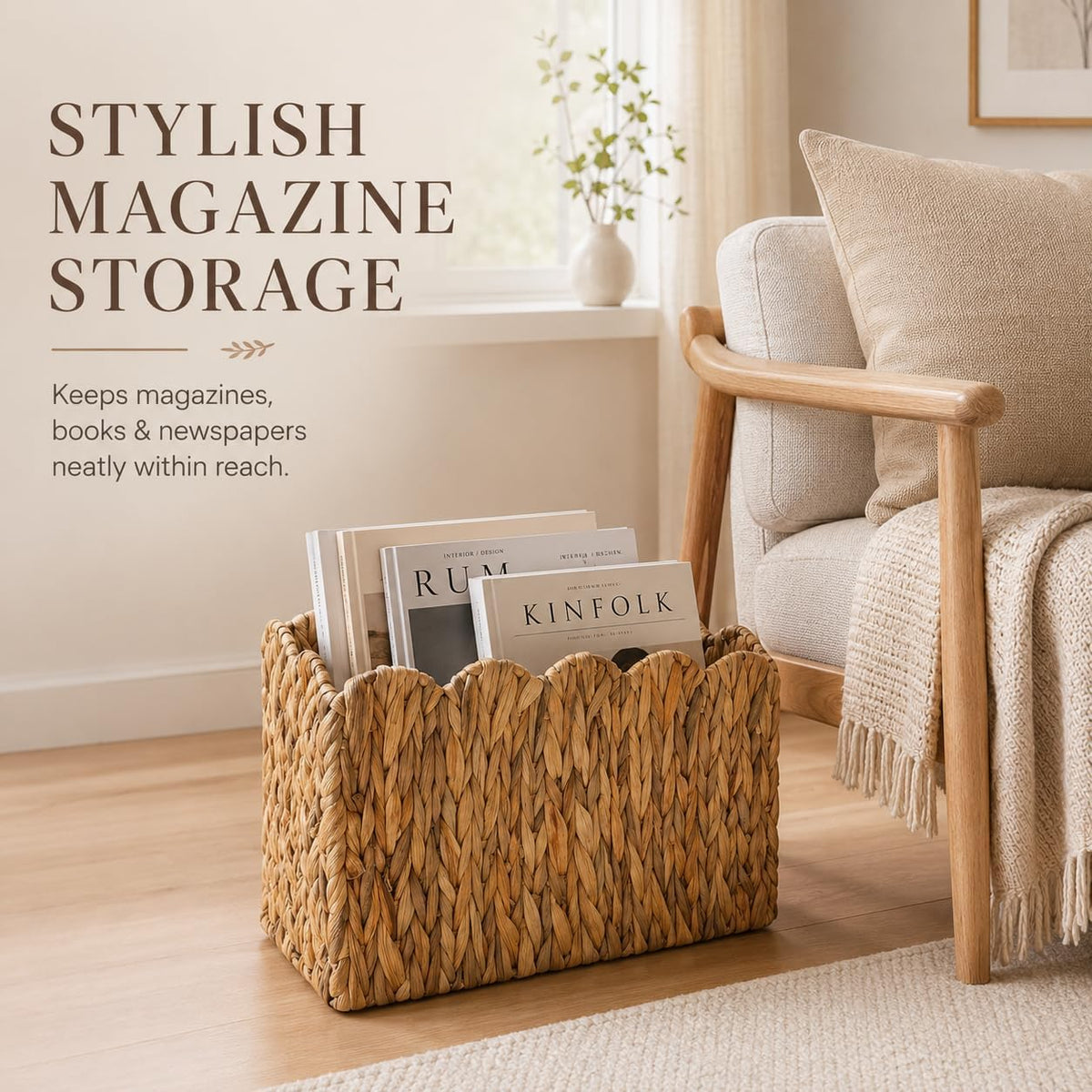 Water Hyacinth Magazine Holder, Tall Narrow Wicker Basket