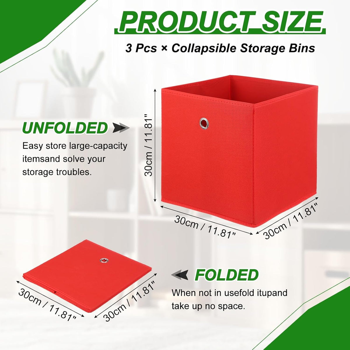 uxcell 3 Pack Storage Cubes 12x12x12 for Organizing Red