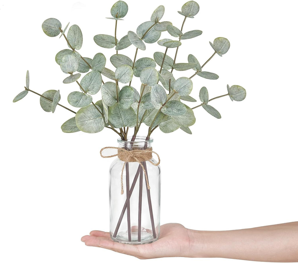 Mkono Fake Plants, Artificial Eucalyptus Stems in Glass Vase for Home Decor