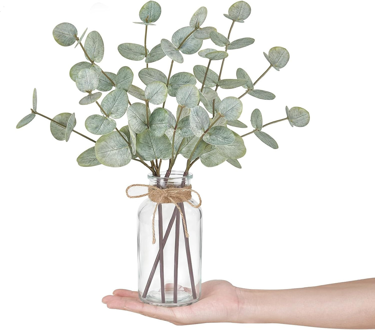 Mkono Fake Plants, Artificial Eucalyptus Stems in Glass Vase for Home Decor