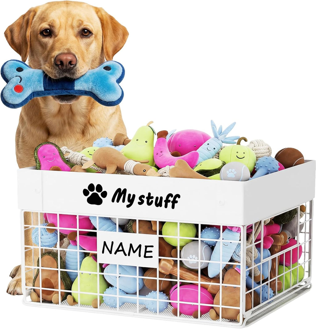 Kaiferty Indestructible X-Large Dog Toy basket, Chew-Proof Medium Toy Bin, Pet Toy Bin Dog Metal Basket for Toys, Puppy Toy Storage Organizer Blankets, Toy Box for Living Room Area (White)