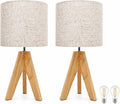 Tripod Table Lamp Small: 2 Pack Wooden Nightstand Lamp with E26 Socket