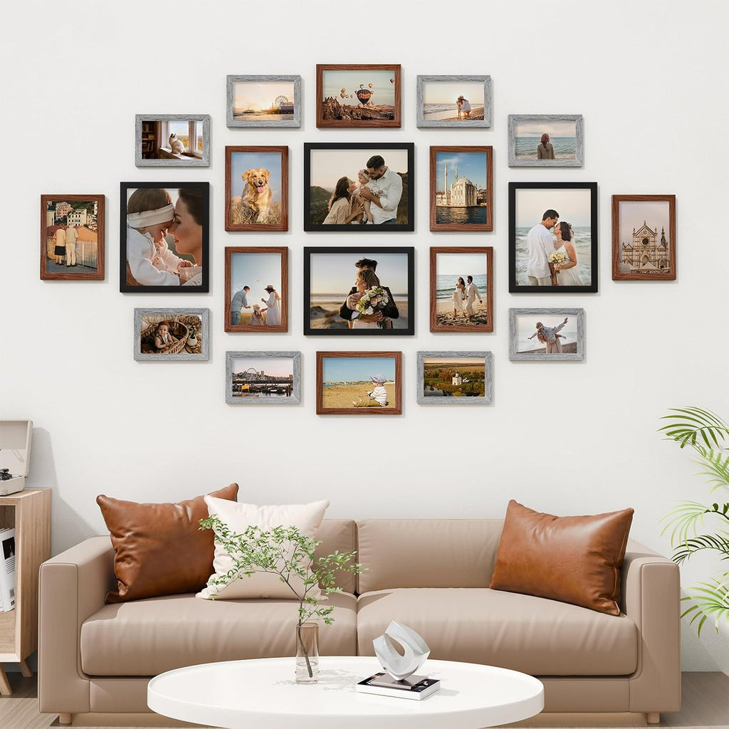 Vittanly 20 Pack Gallery Wall Frame Set, Black, Walnut Brown, Grey