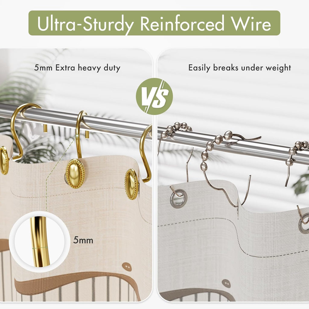 AmazerBath Gold Shower Curtain Hooks, 12PCS Rust Proof Shower Curtain Rings, Decorative Modern Shower Curtain Hangers, Elliptical Heavy Duty Design Convenient for Bathroom Kitchen Wardrobe