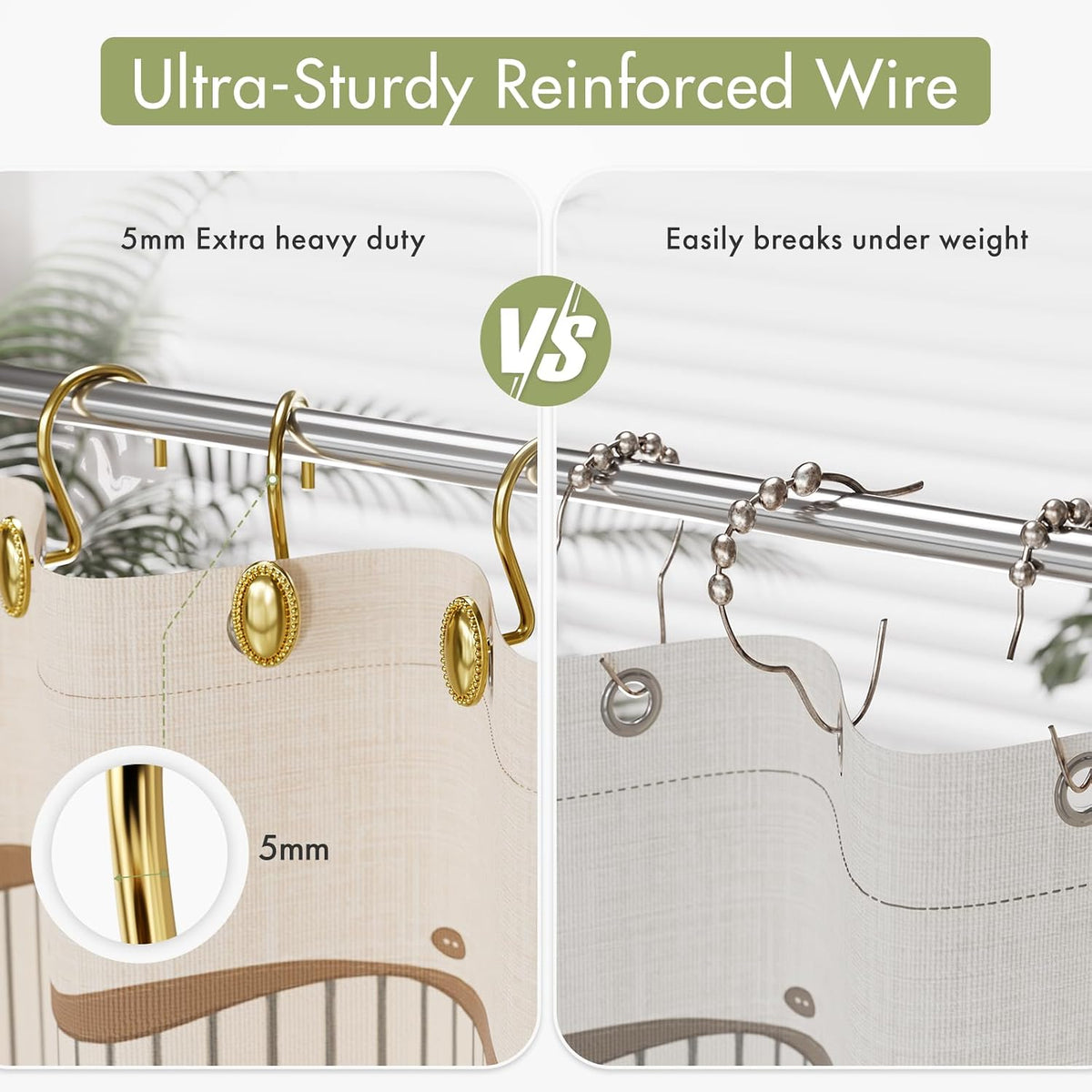 AmazerBath Gold Shower Curtain Hooks, 12PCS Rust Proof Shower Curtain Rings, Decorative Modern Shower Curtain Hangers, Elliptical Heavy Duty Design Convenient for Bathroom Kitchen Wardrobe