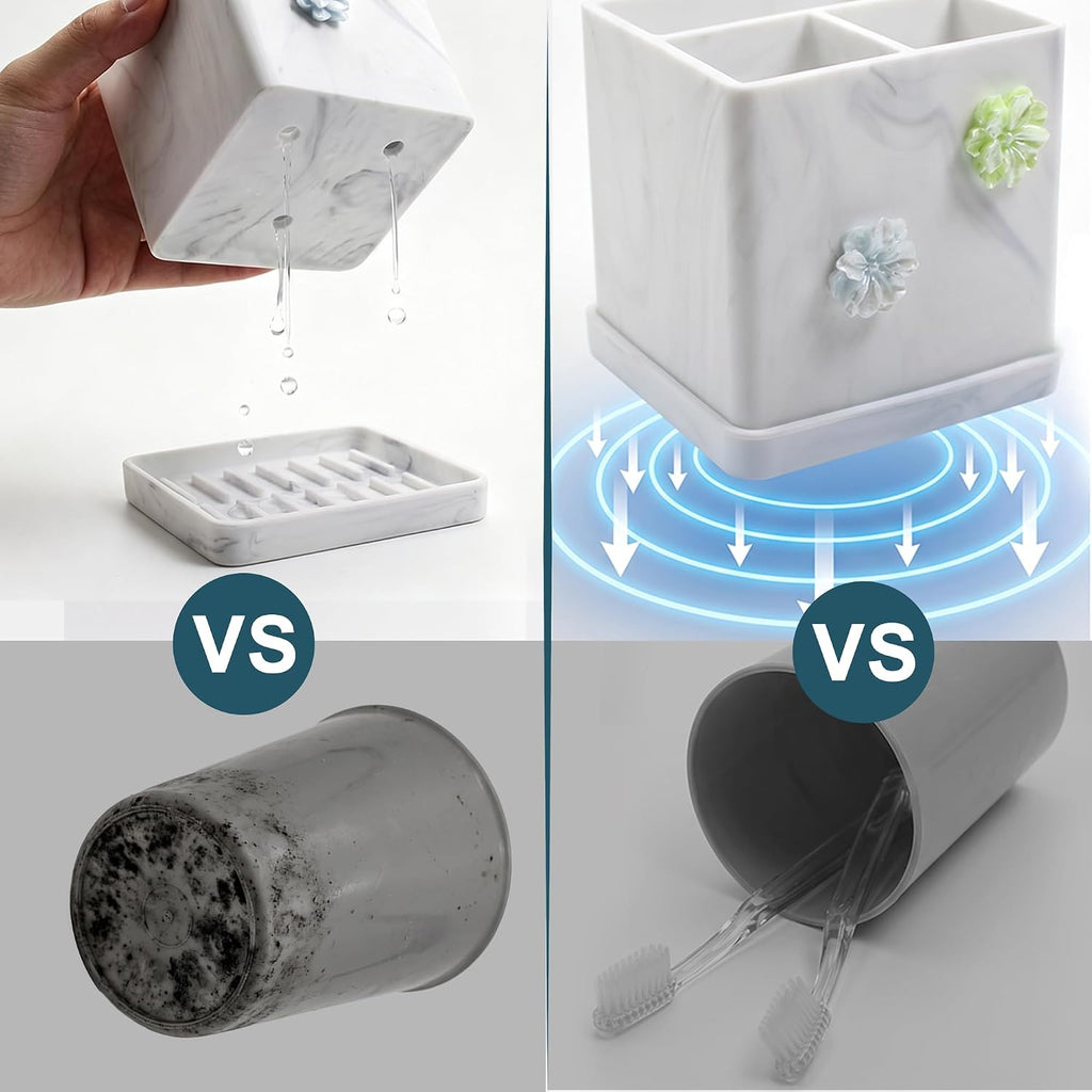 HO2ME Silicone Toothbrush Holder with Soap Dish, Flexible Organizer