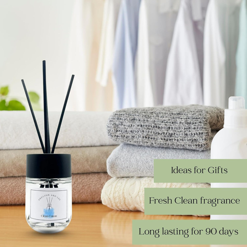 Reed Diffuser Set | 100 ml (3.4 fl oz) Clean Cotton Scent | Reed Diffuser Set | Aromatherapy Diffusers | Reed Diffuser Oil for Home and Spa Fragrance