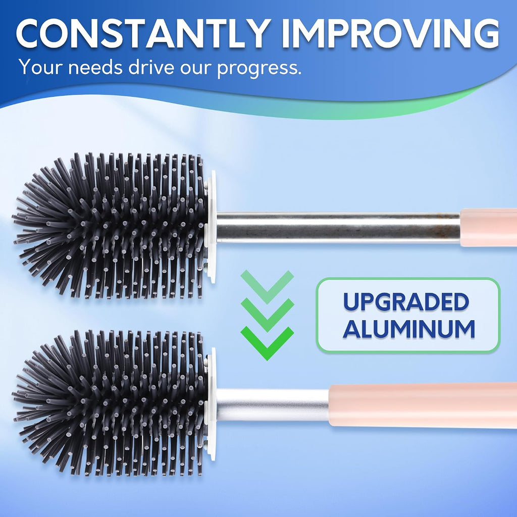 BOOMJOY Toilet Brush and Holder Set, Silicone Toilet Bowl Cleaner Brush, Toilet Scrubber Brush with Tweezers for Bathroom Cleaning, RV Accessories and House Organization Must-Haves - Pink