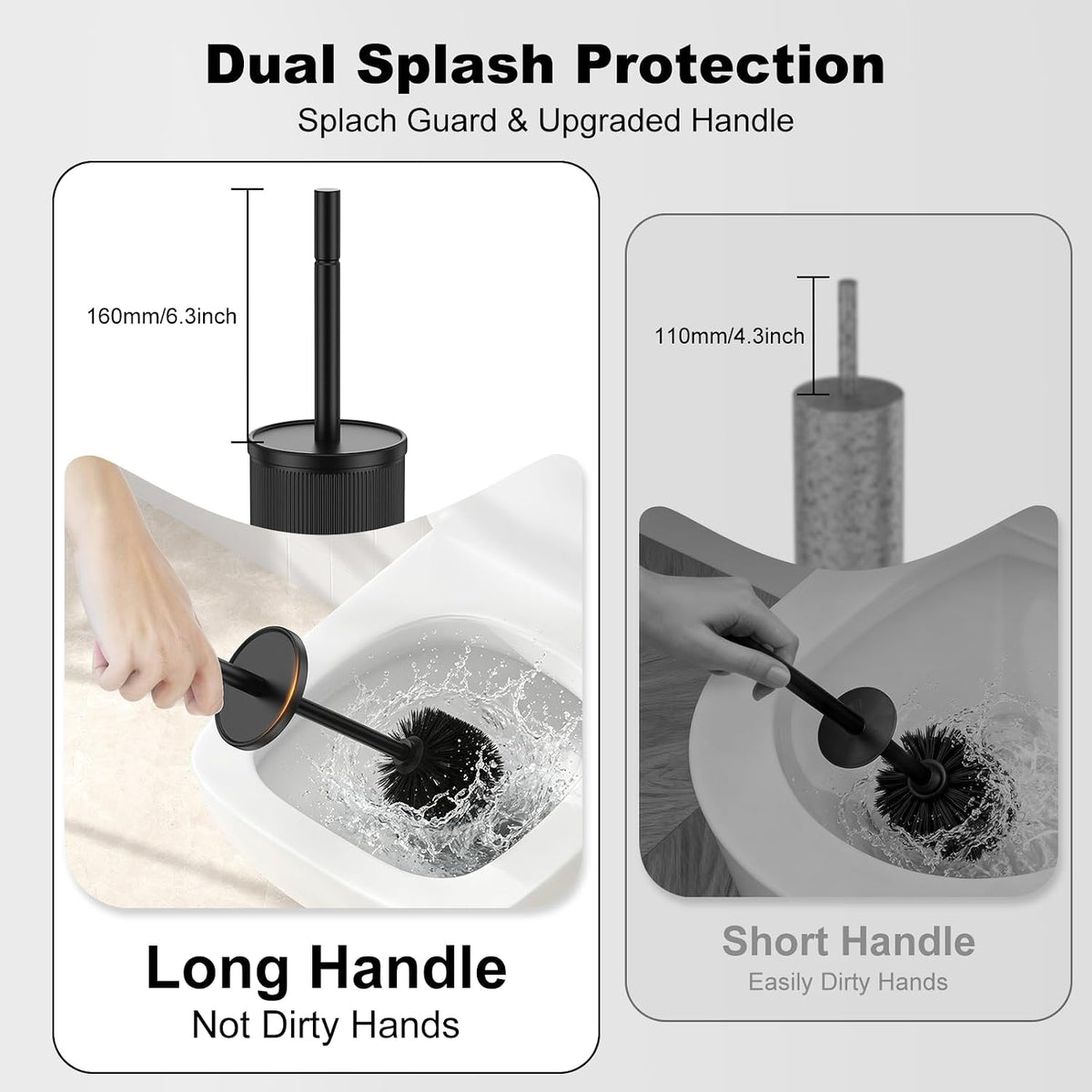 Metal Vertical Grain Toilet Bowl Brush and Holder Set Scrubber Black