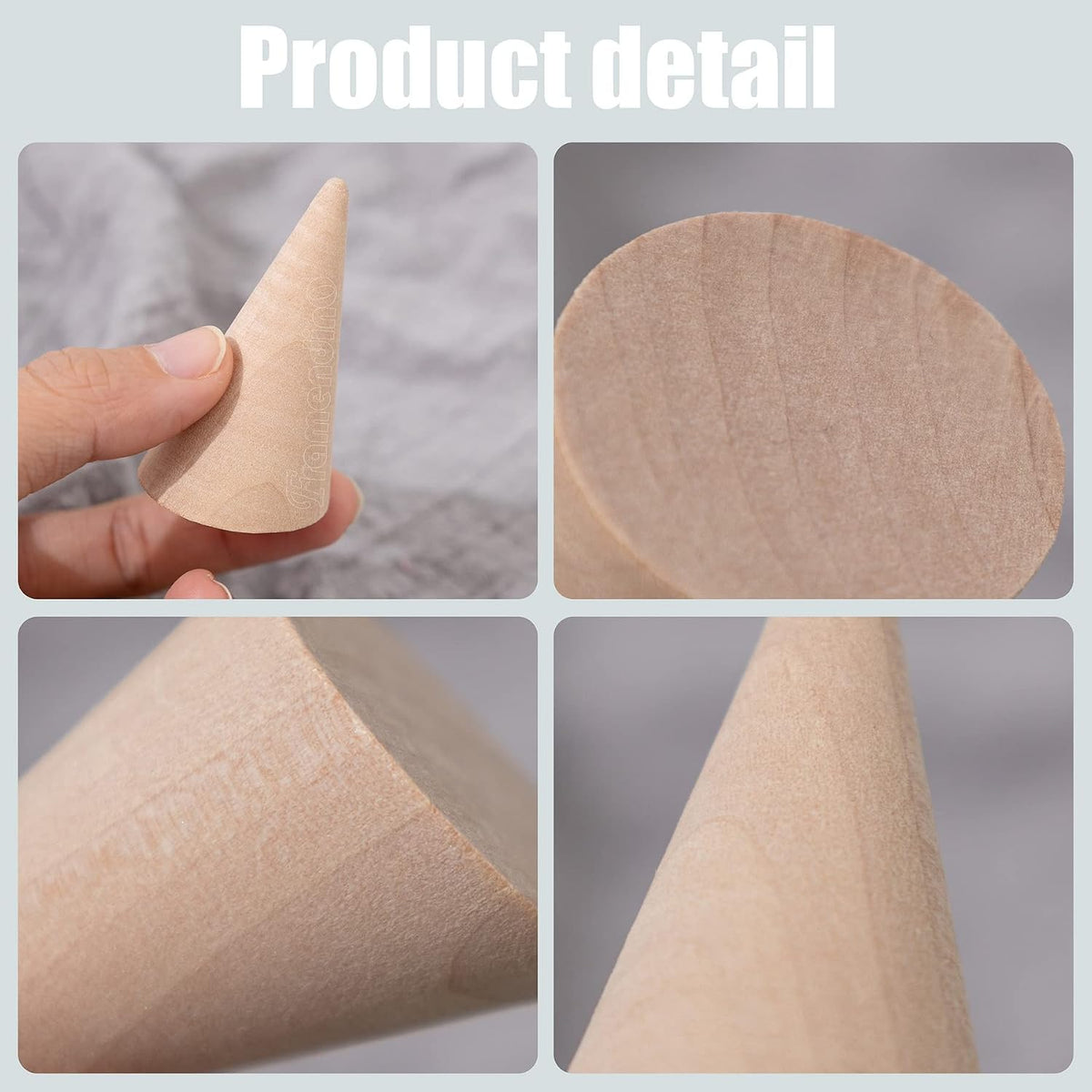Framendino, 10 Pack Natural Wood Cone Ring Holder Finger Jewelry Display Stand Organizer for DIY Craft (Tilted Shaped)