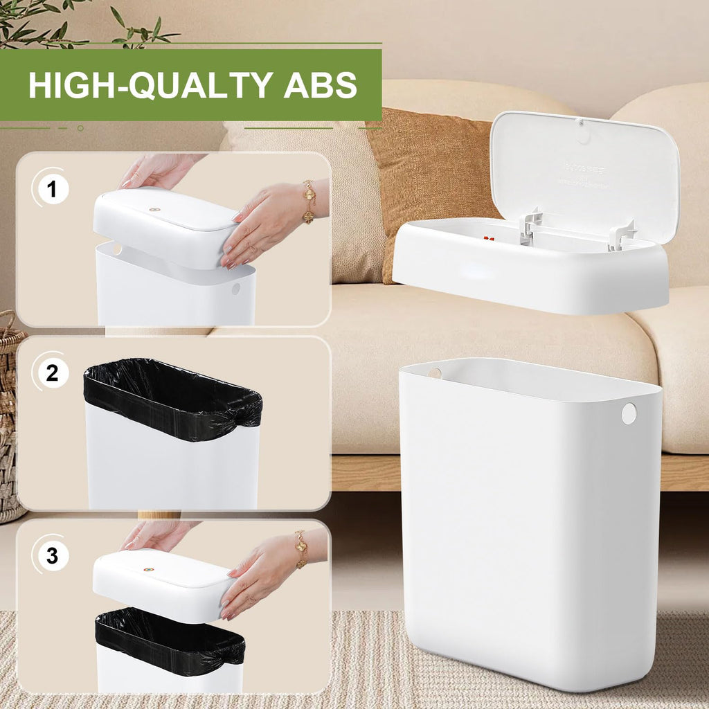 funest Trash Can with Lid, 3.3 Gallons/10.3 Qt Garbage Can with Press Top, Small Trash Can Dog Proof, Plastic Trash Bin, Waste Basket for Rv Bathroom Kitchen Bedroom Office White