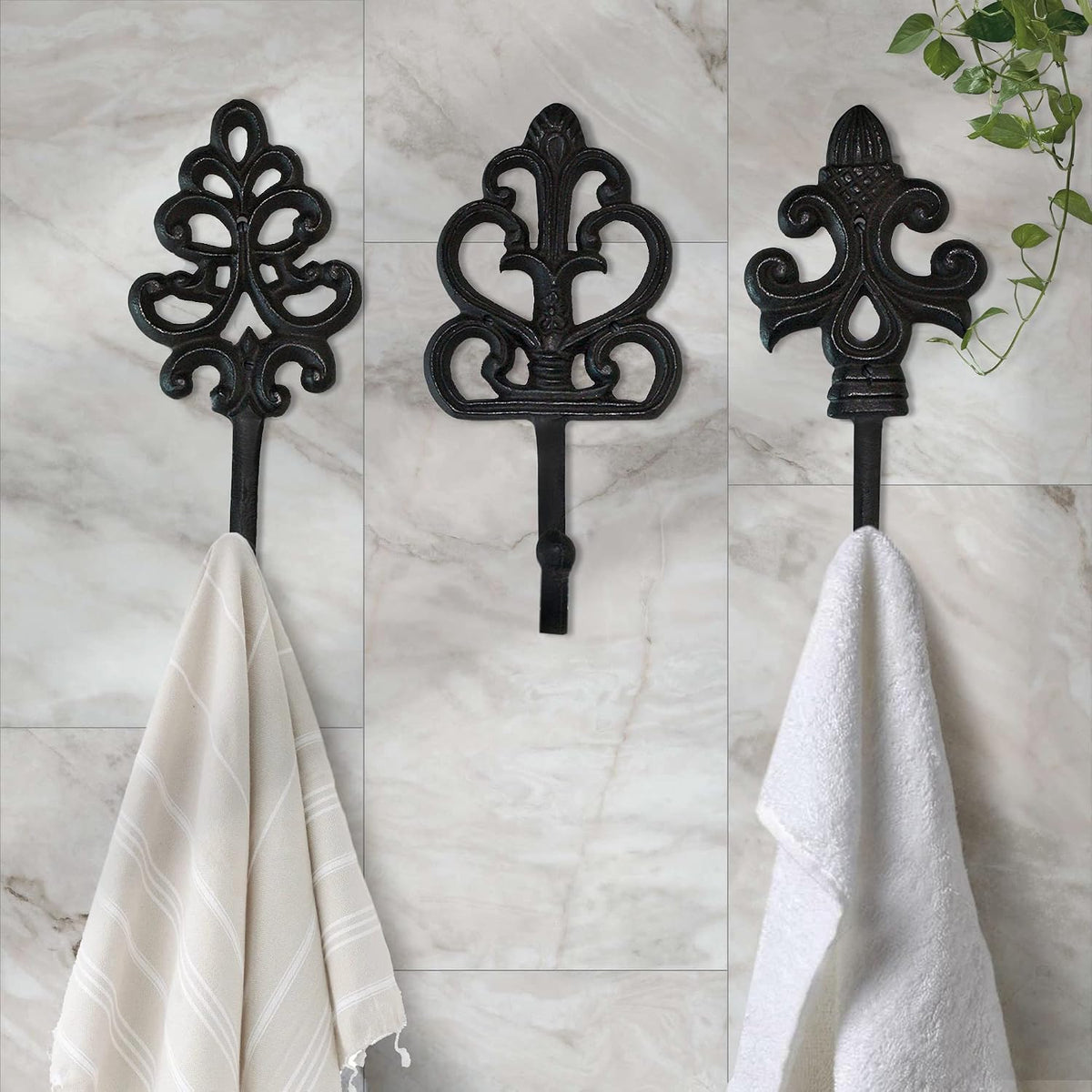 Wallcharmers Fleur De Lis Decorative Wall Hooks, 8in, Rustic Cast Iron