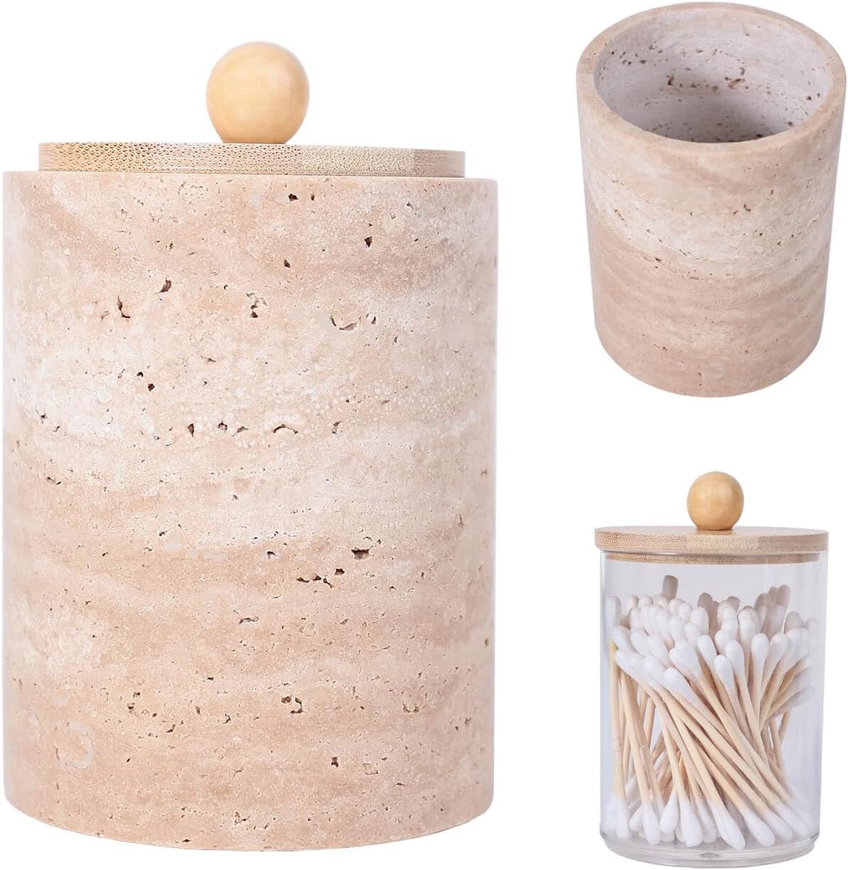 Travertine Qtip Holder Dispenser Container Bathroom Vanity Organizer