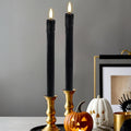 LumiPur Signature Collection Natural Glow Flickering Flameless LED Wax Taper Candle 1" x 9" (Drip - Black, 2-Pack)