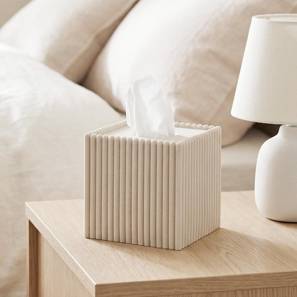 Tissue Box Cover Square,Facial Tissue Holder,Beige Stripes