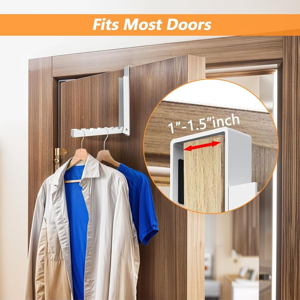 4 Pack Over The Door Hanger Hooks, Foldable 6 Grooves Drying Rack, Portable Storage Organizer Heavy Duty Hook for Clothes, Coats, Towels, White