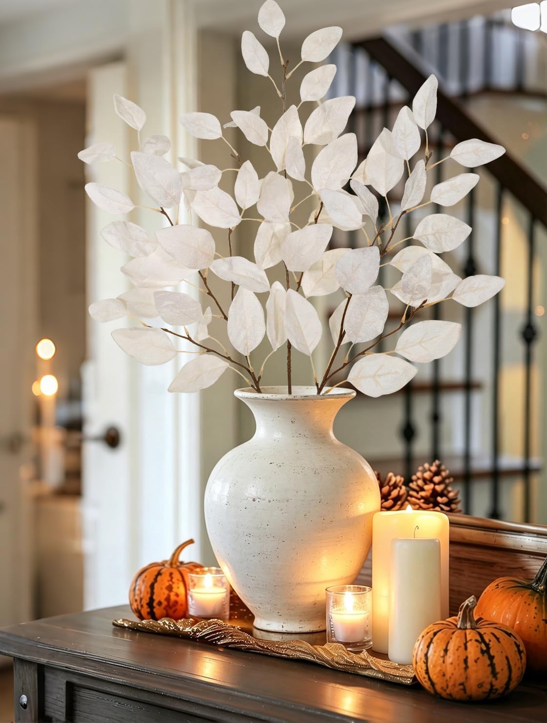 Briful 3-Pack 29.5-Inch Artificial Fall Stems, Ivory White