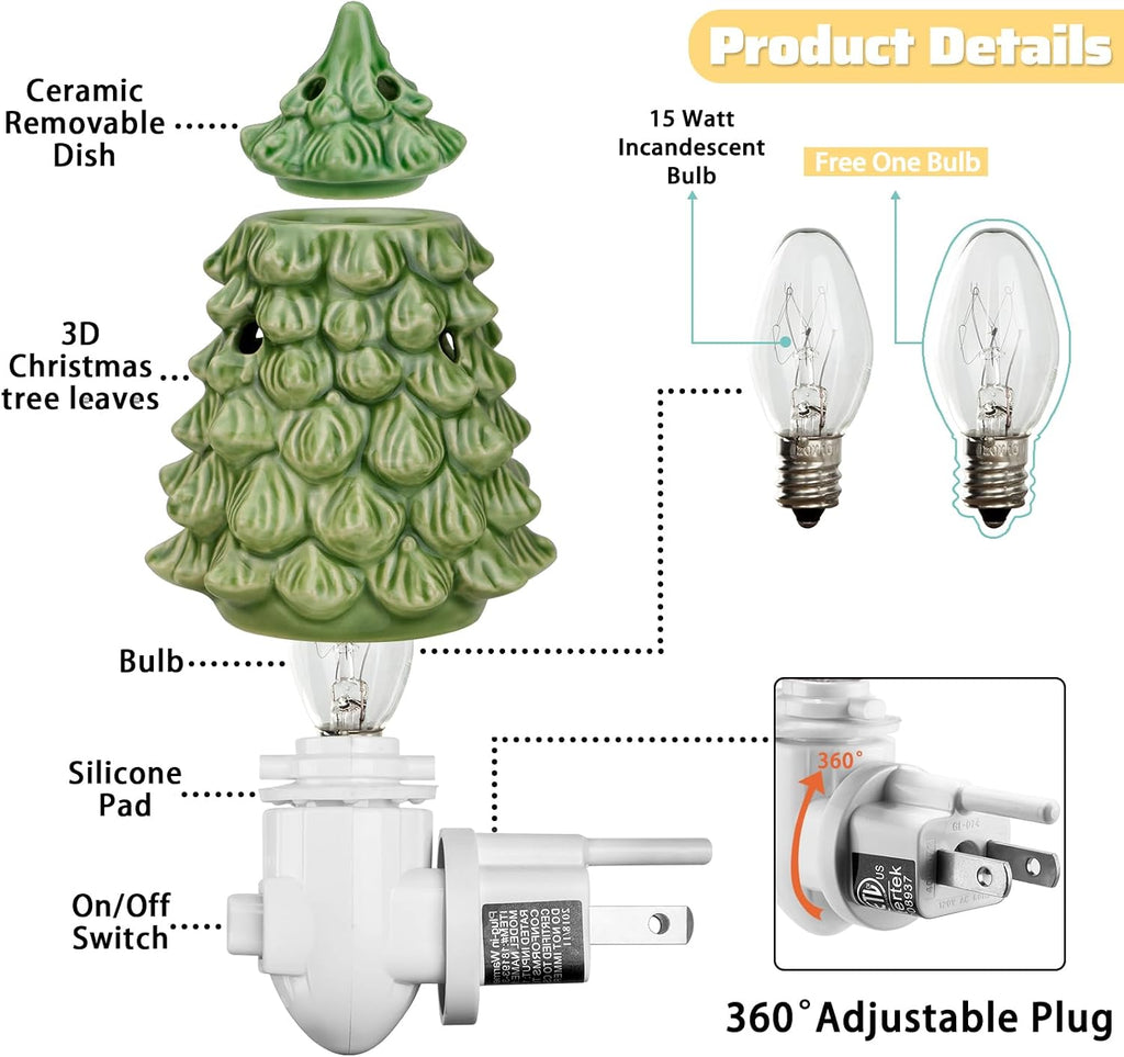 STAR MOON Christmas Wax Melt Warmer, Christmas Tree Plug in Wax Warmer, Scentsy Warmer for Fragrance Oil, Night Light Wax Burner Decoration with Two Bulbs