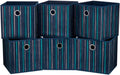 Fabric Storage Cubes Bins Blue Teal Printed Vertical Stripe Cubicle Bins 11x11x11 In Foldable Storage Cube Boxes Storage Baskets Inserts Cube Drawer for Organizers Storage QY-SC17-6