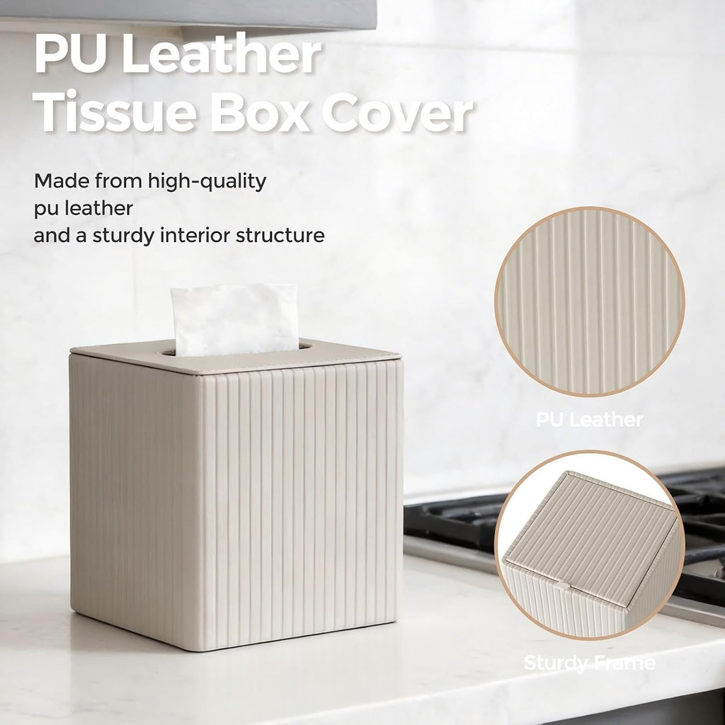 Leather Tissue Box Cover Square，Tissue Box Holder Compatible with Kleenex