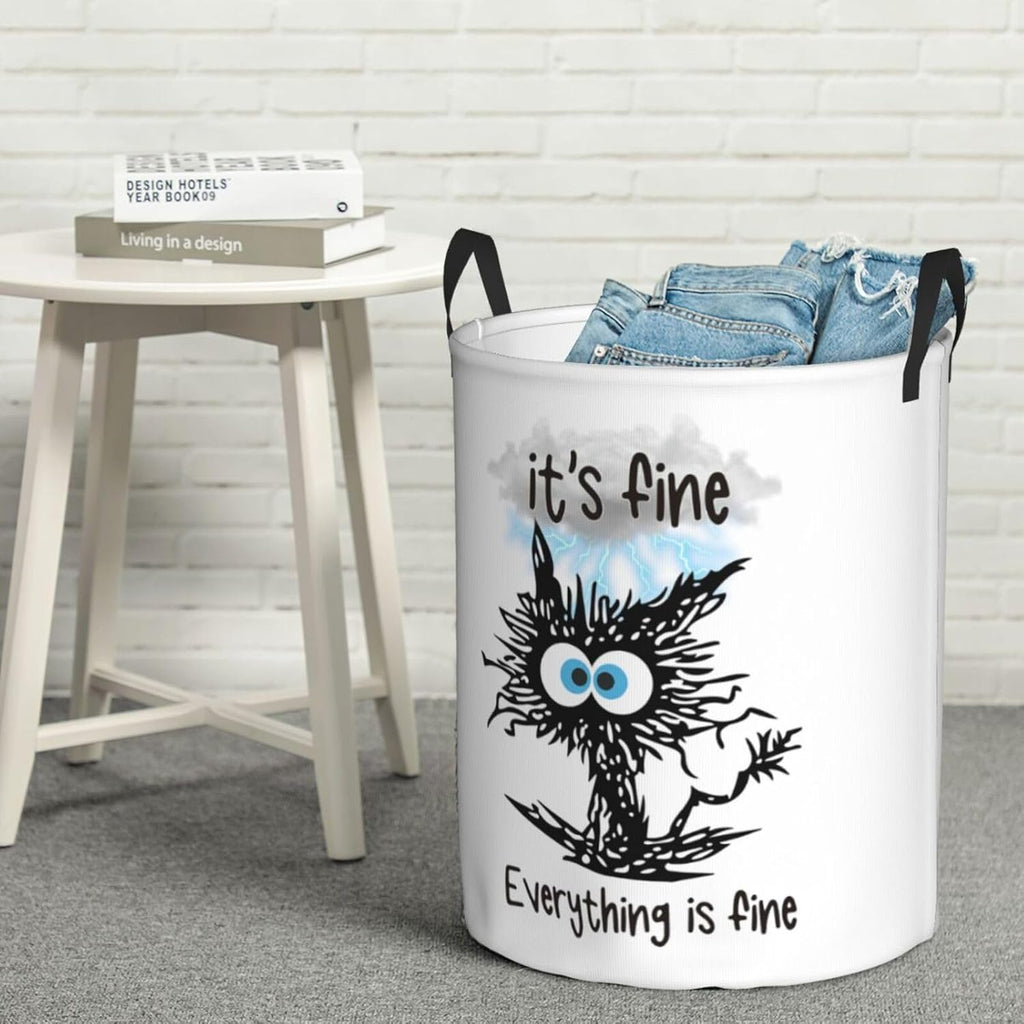 Laundry Basket Cute Black Cat Room Decor,Round Laundry Hamper Waterproof Dirty Clothes Hamper Collapsible Laundry Baskets With Handles,Toy/Clothes Storage Basket For Home Dorm Black Cat Bathroom Decor