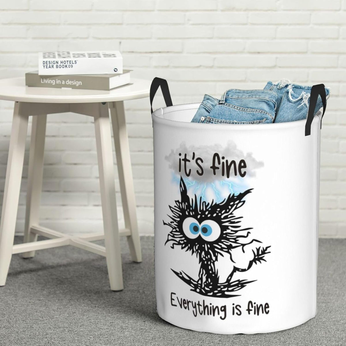Laundry Basket Cute Black Cat Room Decor,Round Laundry Hamper Waterproof Dirty Clothes Hamper Collapsible Laundry Baskets With Handles,Toy/Clothes Storage Basket For Home Dorm Black Cat Bathroom Decor