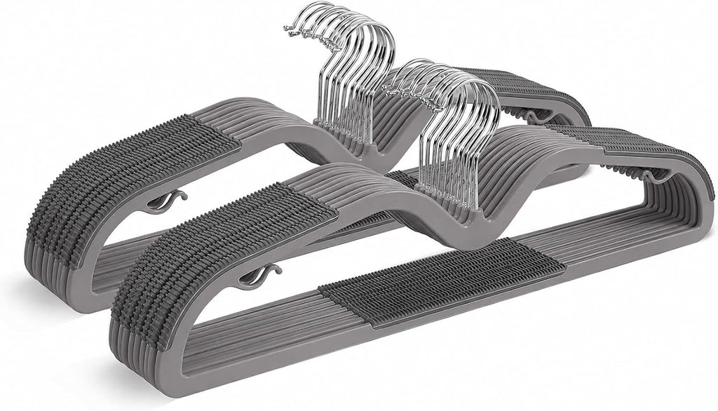 Sishynio 20 Pack Short Neck Plastic Clothes Hangers, Non-Slip Pads, Gray