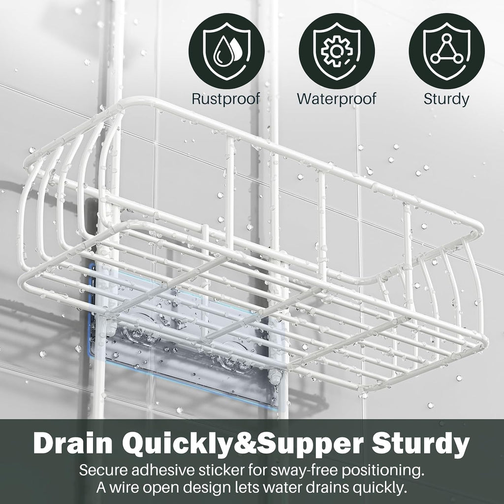 Epicano Shower Caddy Hanging Over Head, White,Stainless Steel