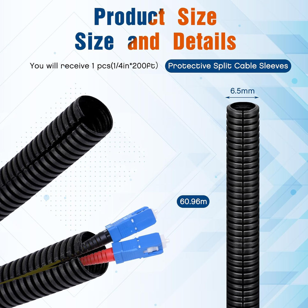 Sasylvia Split Wire Loom 1/4" X 200 Ft,Black Cable Sleeve