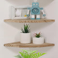 Joiishom Wood Corner Wall Shelves Set of 2, Solid Wood Corner Floating Shelves, Round End Wall Mounted Floating Corner Shelf for Bedroom, Living Room and Kitchen. (Carbonized-12 inch)