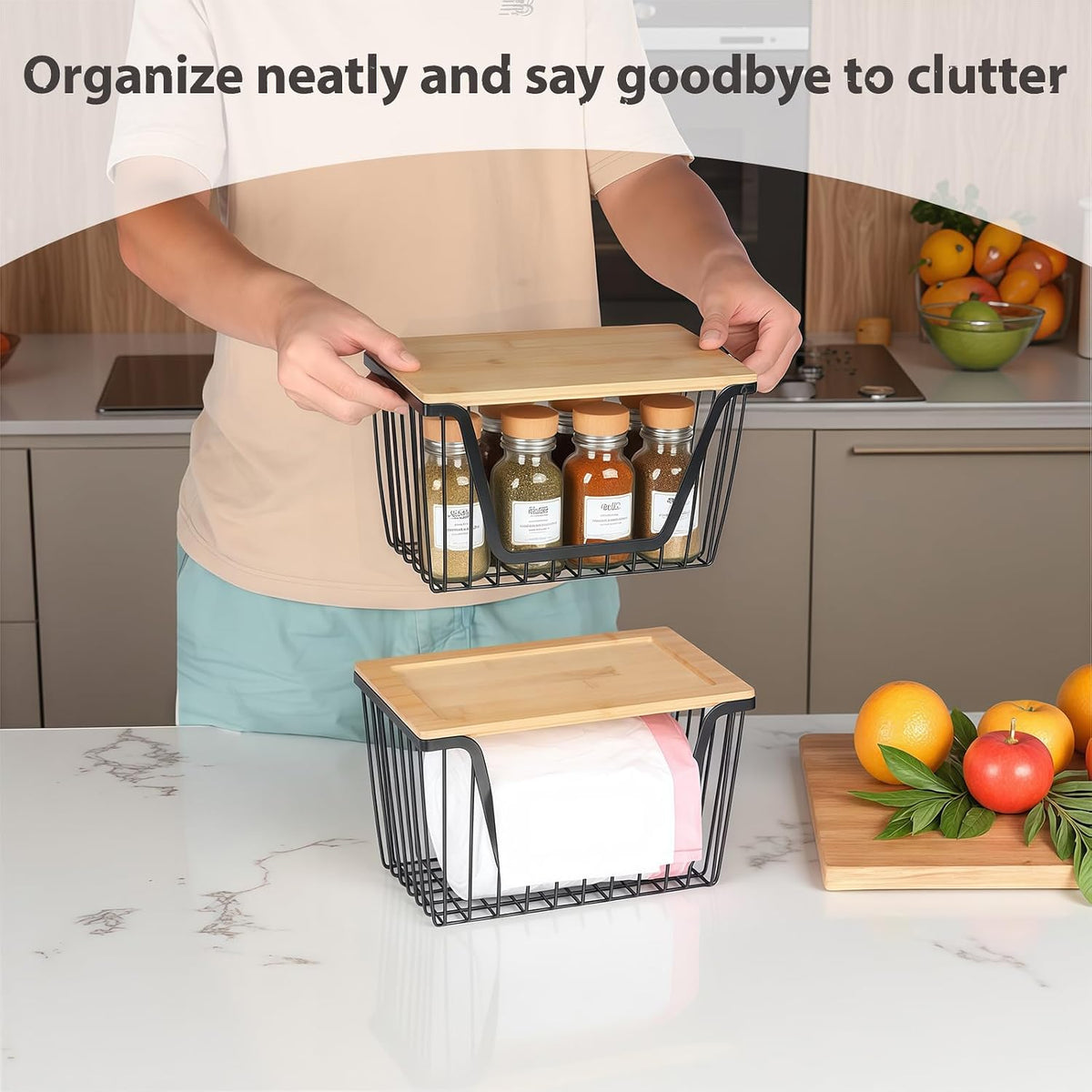2 PACK Pantry Organizers and Storage, Stackable Onion Potato Bins
