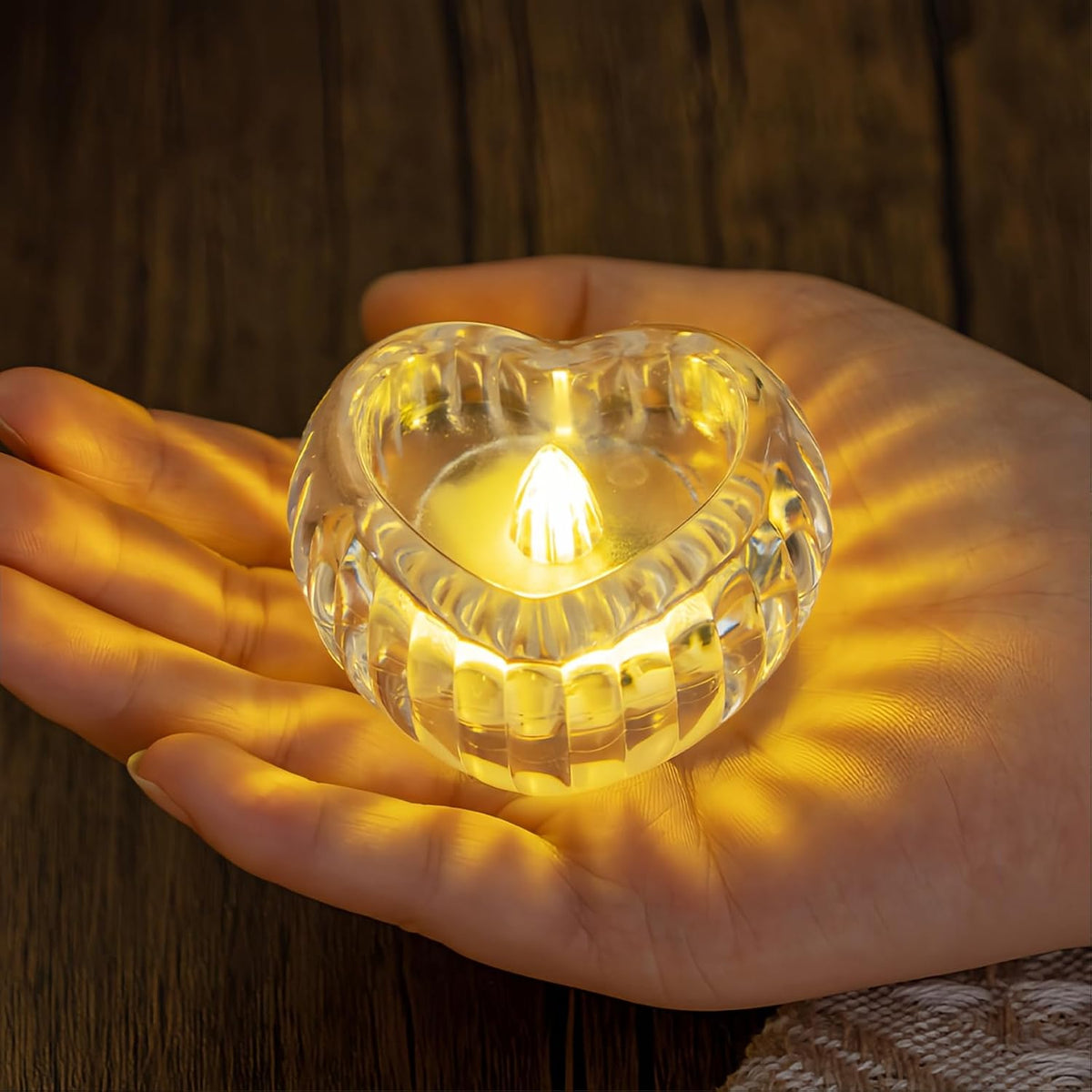 AVEKI 12 Pack Crystal Flameless Tea Lights Candles Battery Operated, Heart-Shaped Flameless Tealight Candles for Halloween Christmas Wedding Party Home Decor (Heart)