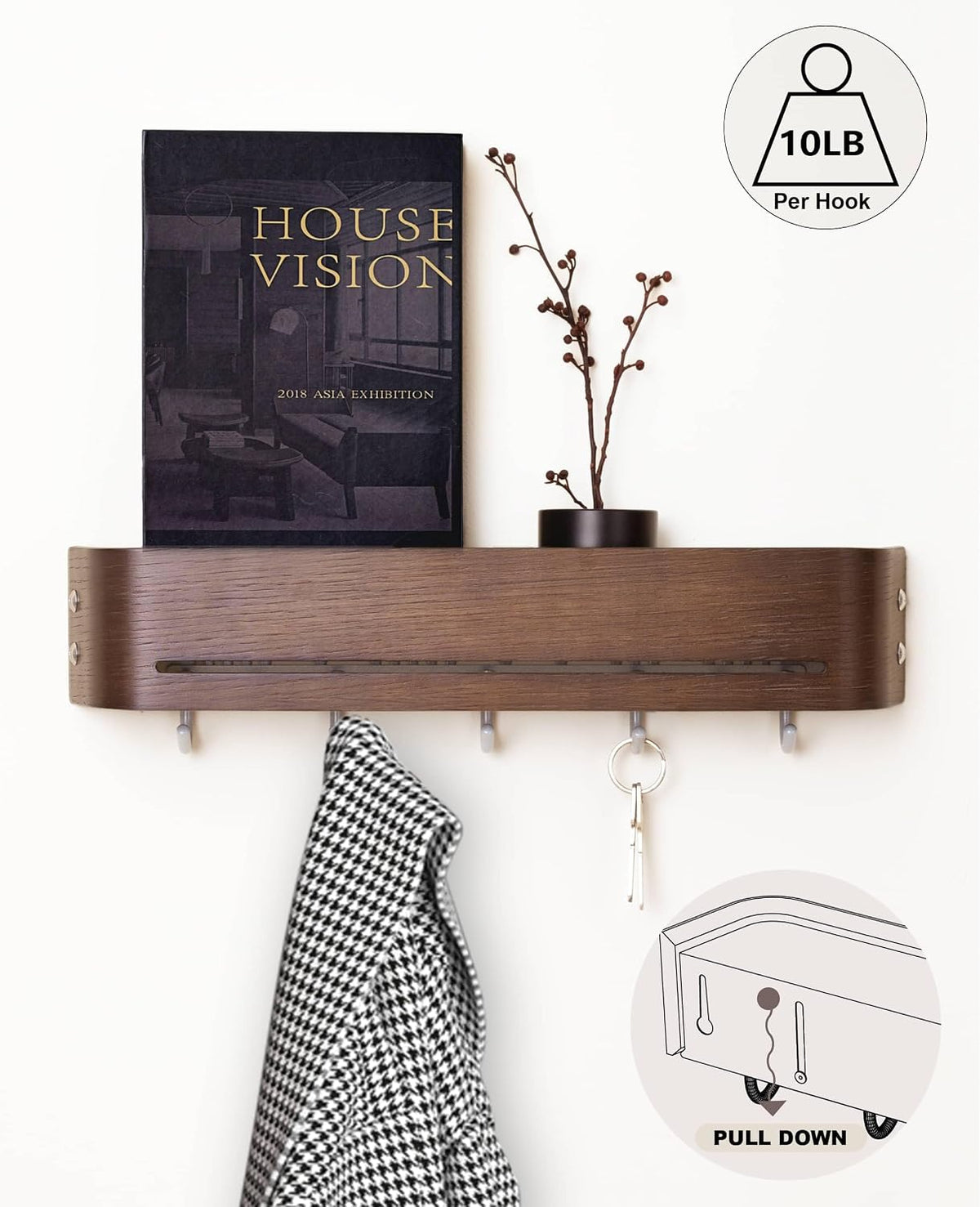 Key Holder Wall Mount with Shelf | Brown | 17 inch