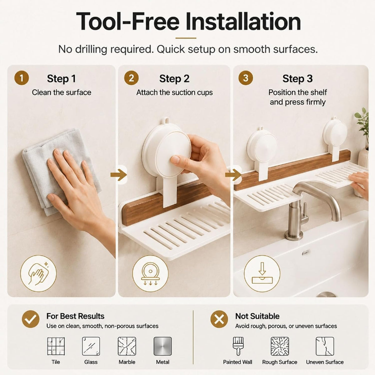 Bathroom Over Sink Shelf, 23.6 Inch No Drill Sink Organizer