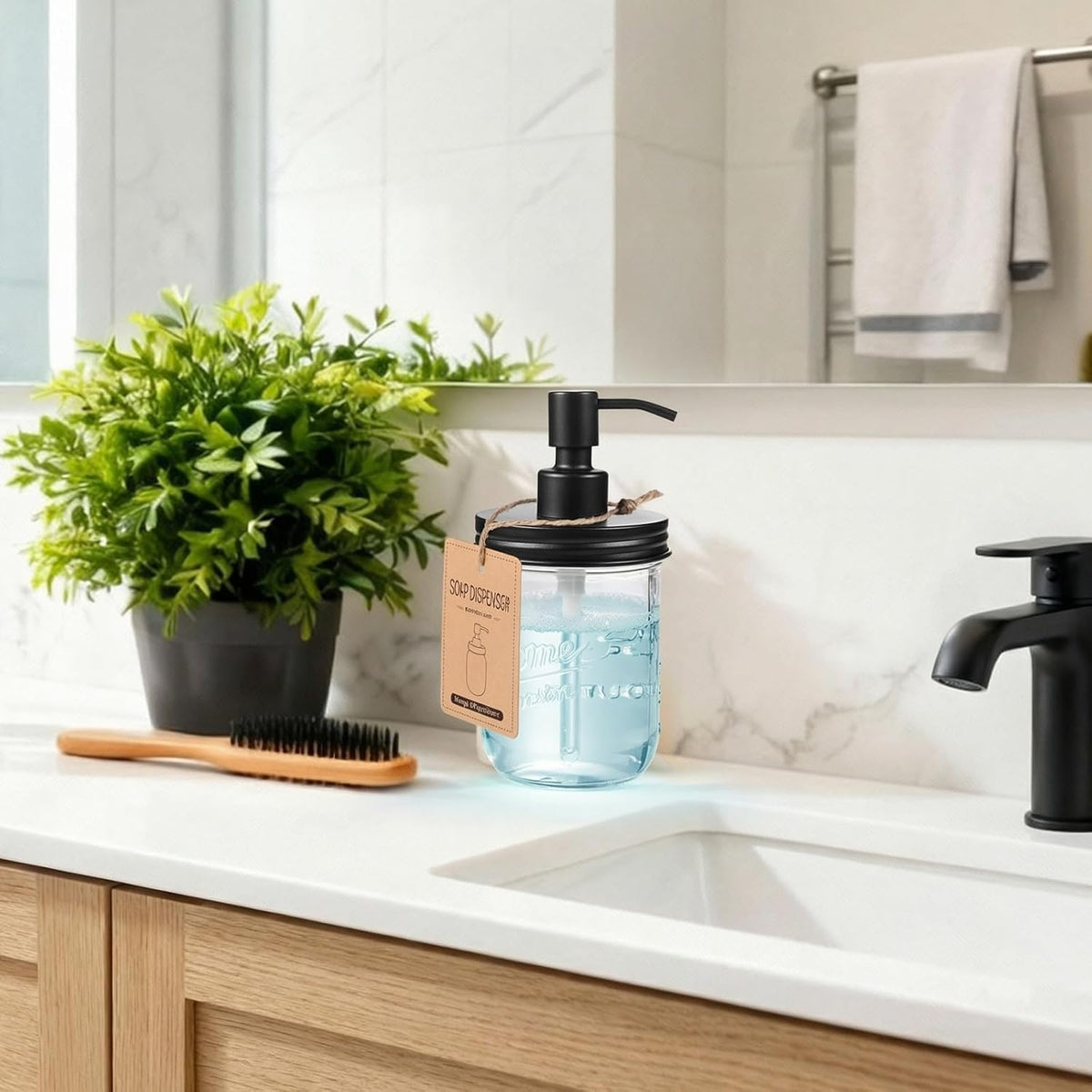 SheeChung 16oz Mason Jar Soap Dispenser, Black Stainless Steel Pump, 2 Pack