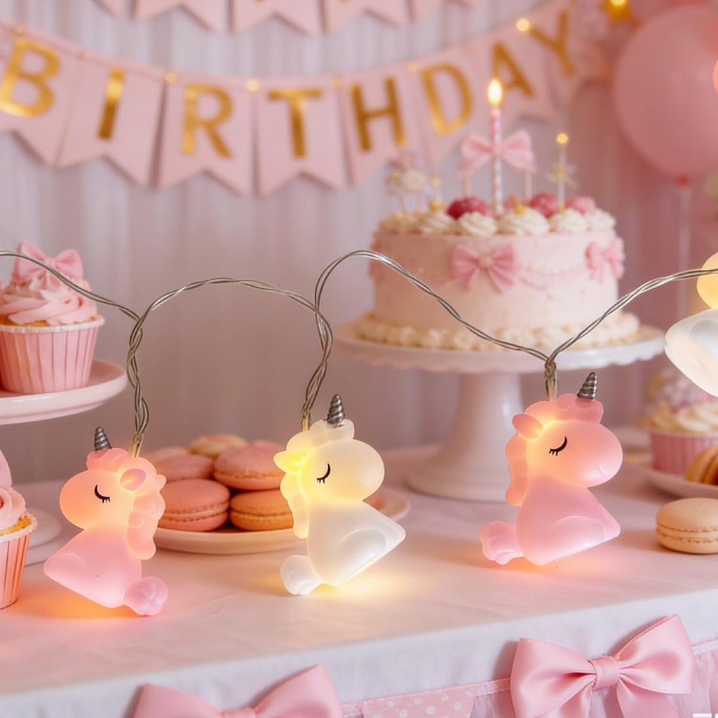 Unicorn String Lights 10 LED Lights Battery Operated Unicorn Fairy Lights Girl Bedroom Birthday Party Kids Wedding Valentine's Day Christmas Decoration (Pink/White Unicorn String Lights)