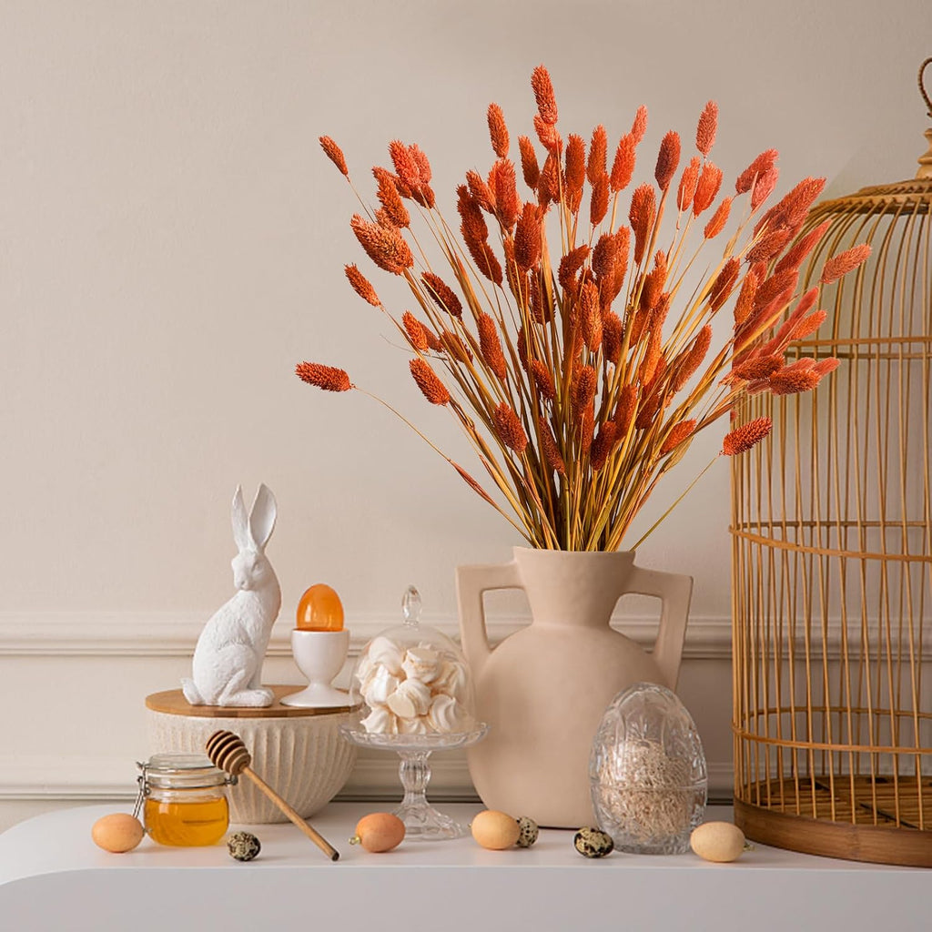 120Pcs Orange Pampas Grass Bunny Tails Dried Flowers, 17" Dried Fall Flowers Pampas Grass Bunny Tails Bulk Decor Orange Dried Flowers Bouquet Flower Arrangements for Fall Home Decor Wedding