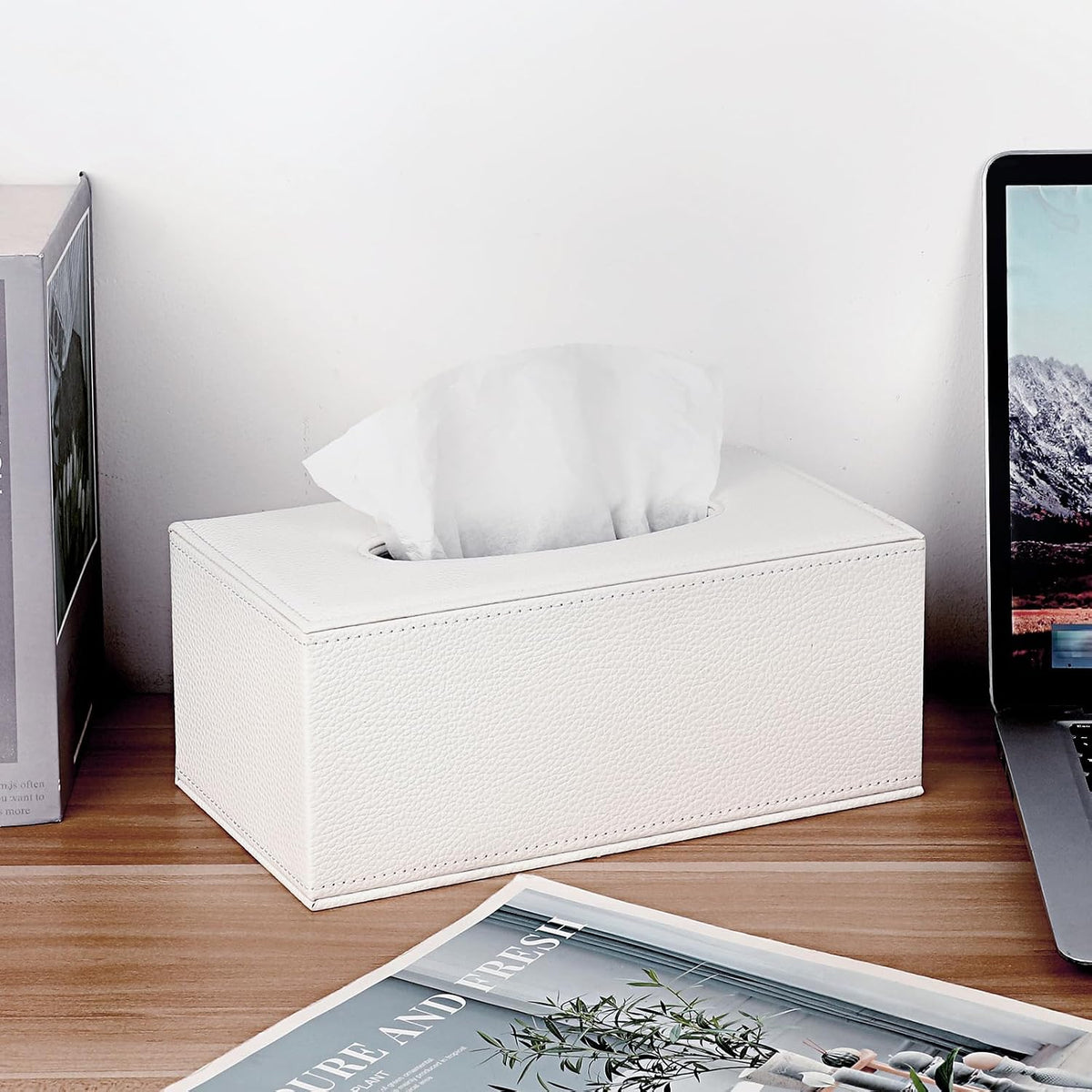 Sumnacon Tissue Box Cover Rectangle,Magnetic Bottom Tissue Box Holder,White