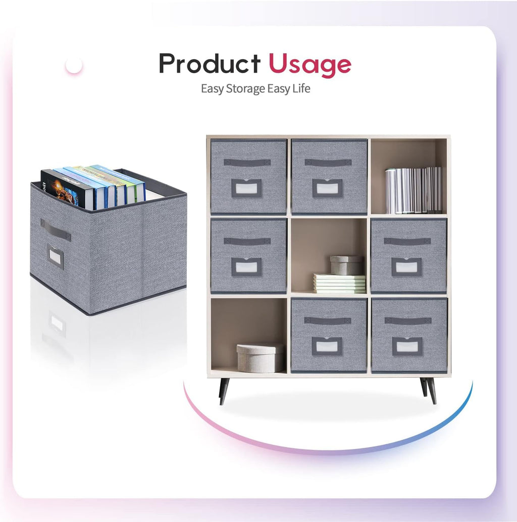 Onlyeasy Extra Large Cloth Storage Bins Foldable Cube Storage Bin 4 Pack - Fabric Cube Organizers Container Drawers with Dual Handles for Shelves, 13" W x 15" D x 13" H, Linen-Like Grey, 7MXDBXL04PLP