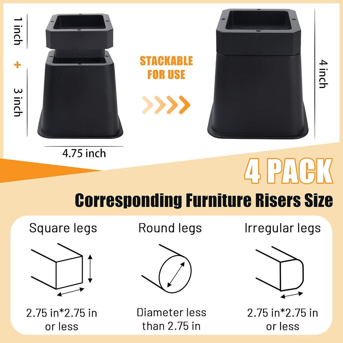 BTSD-home Bed Risers 3 or 4 Inch