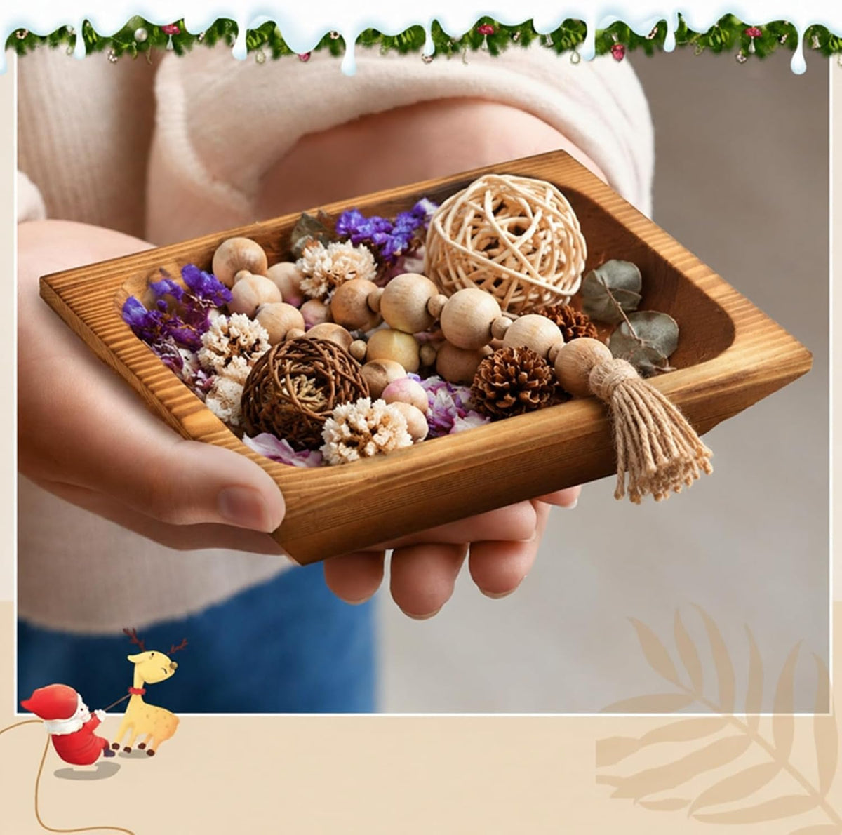 10 Pack Wooden Dough Bowl for Decors, Brown, 7.8x5.9in, Rectangle