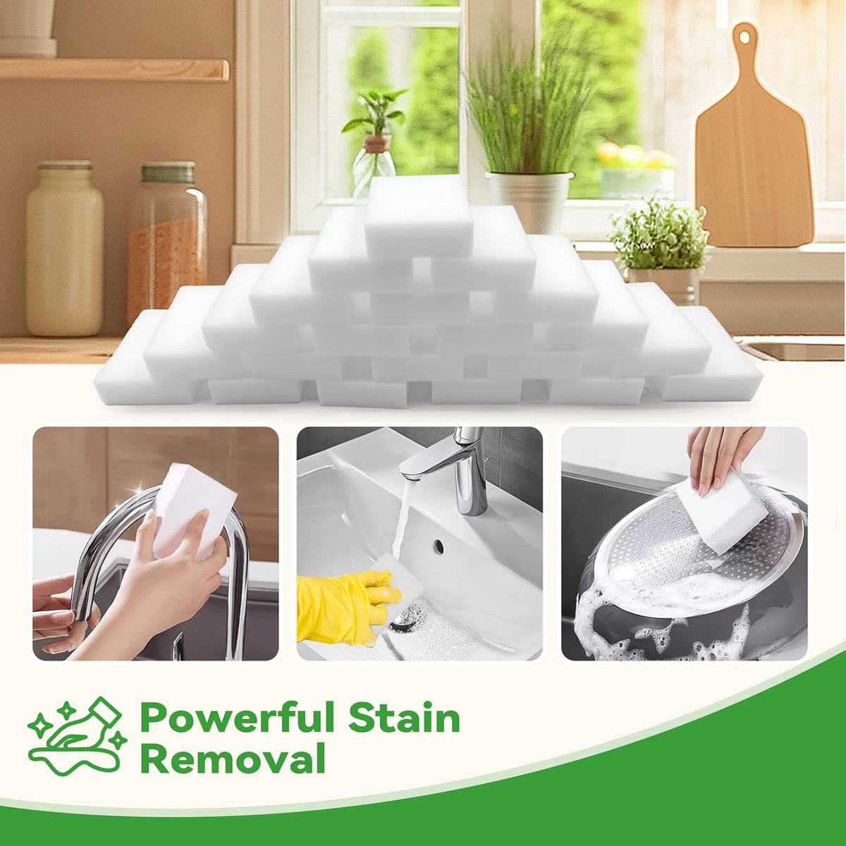 Magic Sponge Melamine Cleaning Eraser, Water-Activated Foam in Bulk (100)