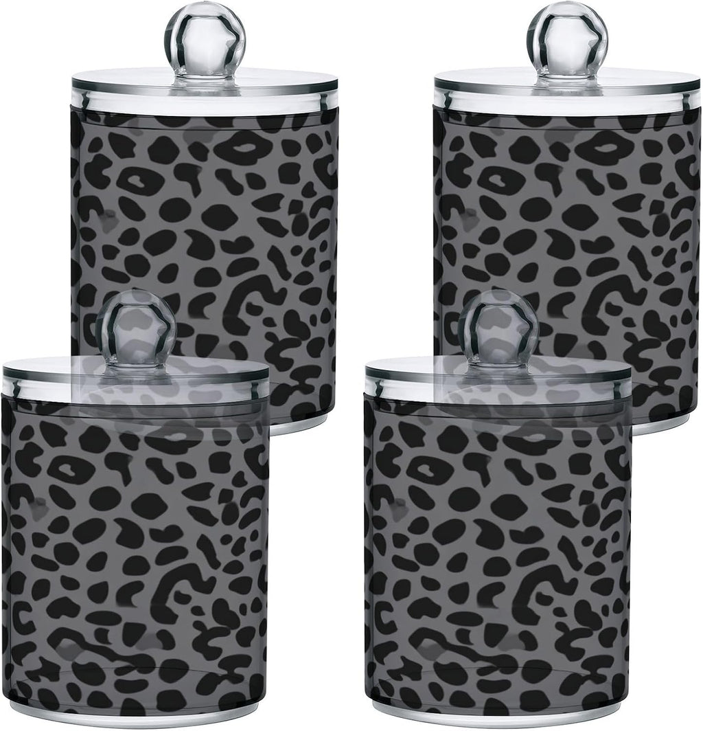 Black Leopard Print Qtip Holder Apothecary Jars Bathroom Storage Floss Makeup Organizer for Cotton Ball Swab Acrylic 2 Packs