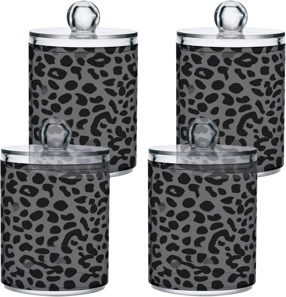 Black Leopard Print Qtip Holder Apothecary Jars Bathroom Storage Floss Makeup Organizer for Cotton Ball Swab Acrylic 2 Packs
