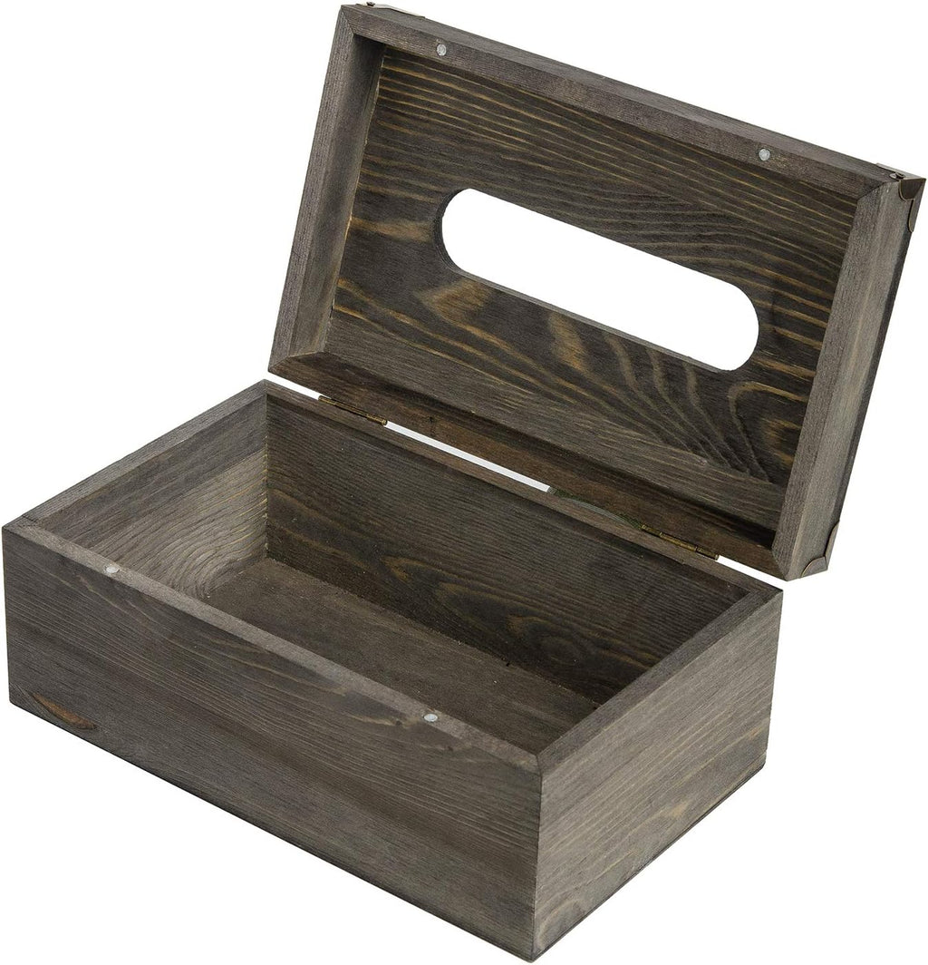 Distressed Wooden Rustic Facial Tissue Box Holder Tissue Box Cover Napkin Dispenser for Bathroom Living Room Dining Room Bedroom Toilet (Grey)